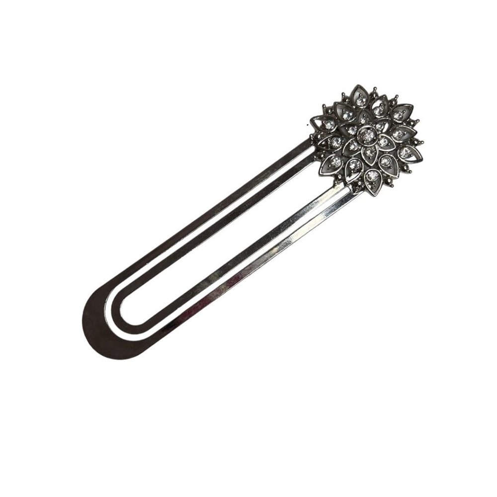 Vintage 5" Oversize Rhinestone Hair Accessory Book Mark? Clip Silvertone
